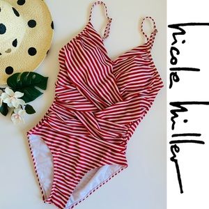Nicole Miller Crisscross Stripe Red White Swimsuit
